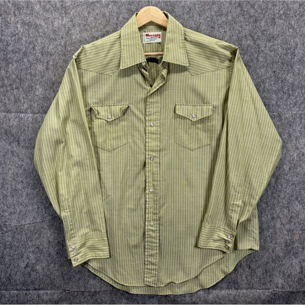 True Vintage 1960s Mustang Pearlsnap Shirt Green Striped Rockabilly Western